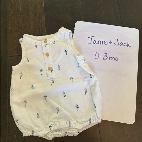 Janie and Jack White Palm Print Romper - Picture 1 of 3